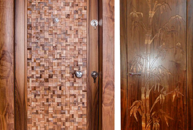 Двери, украшенные деревянной мозаикой