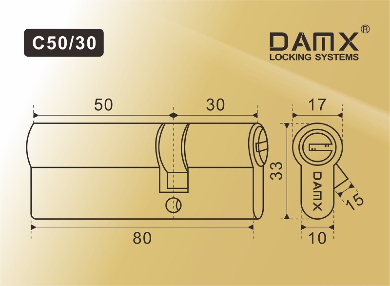 Цилиндровый механизм DAMX Перфорированный ключ-ключ C50/30, Матовый никель (SN) Цилиндровый механизм DAMX Перфорированный ключ-ключ C50/30, Матовый никель (SN)