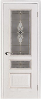 Межкомнатная дверь "Вена", по, белая патина Стекло Витраж
