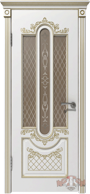 Фото -   Межкомнатная дверь "Александрия", по, белая, патина золото   | фото в интерьере