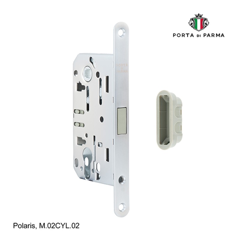 Замок врезной магнитный под цилиндр PORTA DI PARMA Polaris Матовый хром M.02CYL.02