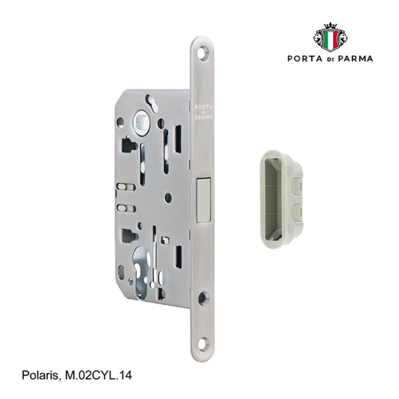 Замок врезной магнитный под цилиндр PORTA DI PARMA Polaris Матовый никель M.02CYL.14