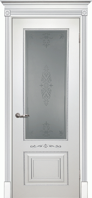 Фото -   Межкомнатная дверь "СМАЛЬТА 04", по, белая, патина серебро   | фото в интерьере