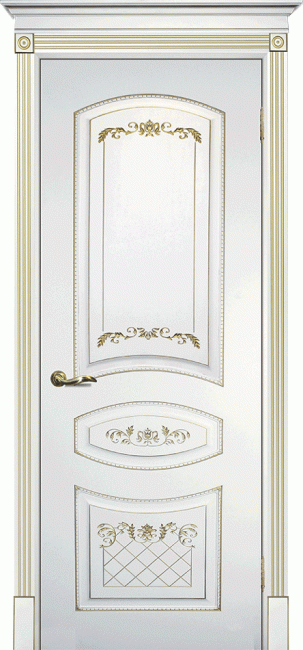 Фото -   Межкомнатная дверь "СМАЛЬТА 05", пг, белая, патина золото   | фото в интерьере