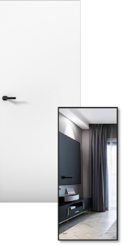 Скрытая дверь "Phantom Lux" с зеркалом, кромка c 4-х сторон Al хром, прямого открывания (зеркало снаружи)