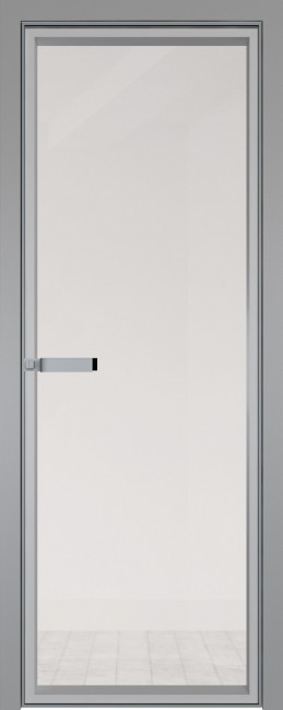 Фото -   Межкомнатная дверь AGN-1, профиль Серебро с наличником стекло закаленное 4 мм   | фото в интерьере
