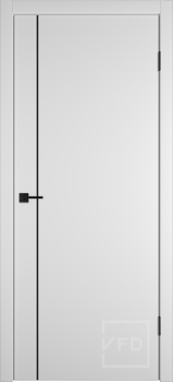 Межкомнатная дверь "Бэйсик 1ВР" (BASIC 1V), пг, Эмалекс белый (Ice), кромка ABS черная, BM (ЗПЗм1)