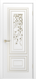 Фото -   Межкомнатная дверь "ФАВИ В1", пг, белая с патиной белое золото   | фото в интерьере