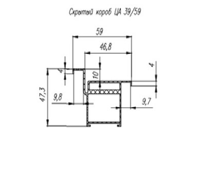 Короб ЦА (цельно алюминиевый, уплотнитель DEVENTER -Германия) 39/59, для двери 2300, (2-е петли) золото