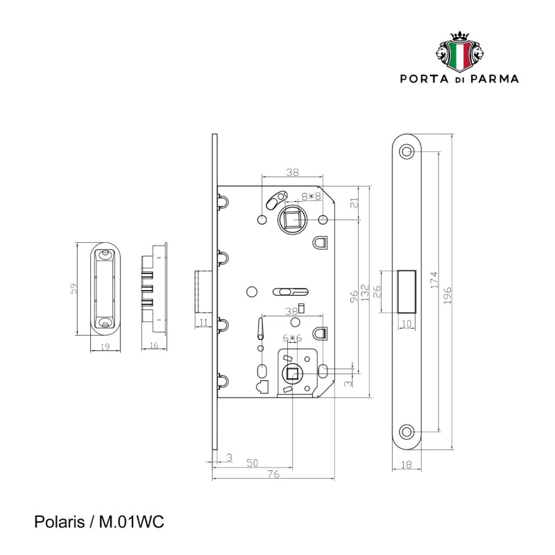 Замок врезной магнитный под цилиндр PORTA DI PARMA Polaris Чёрный M.02CYL.03