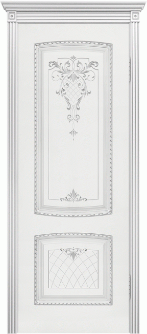Фото -   Межкомнатная дверь "Симфония-2", пг, белый с патиной серебро   | фото в интерьере