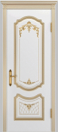 Фото -   Межкомнатная дверь "Соло В3", пг, белый с патиной золото   | фото в интерьере