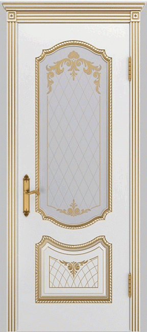 Фото -   Межкомнатная дверь "Соло В3", по, белый с патиной золото   | фото в интерьере