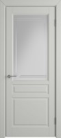 Фото -   Межкомнатная дверь "Стокгольм", по, светло-серый, стекло бел.сат. с гравир   | фото в интерьере