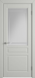 Фото -   Межкомнатная дверь "Стокгольм", светло-серый, стекло бел.сат. с гравир   | фото в интерьере